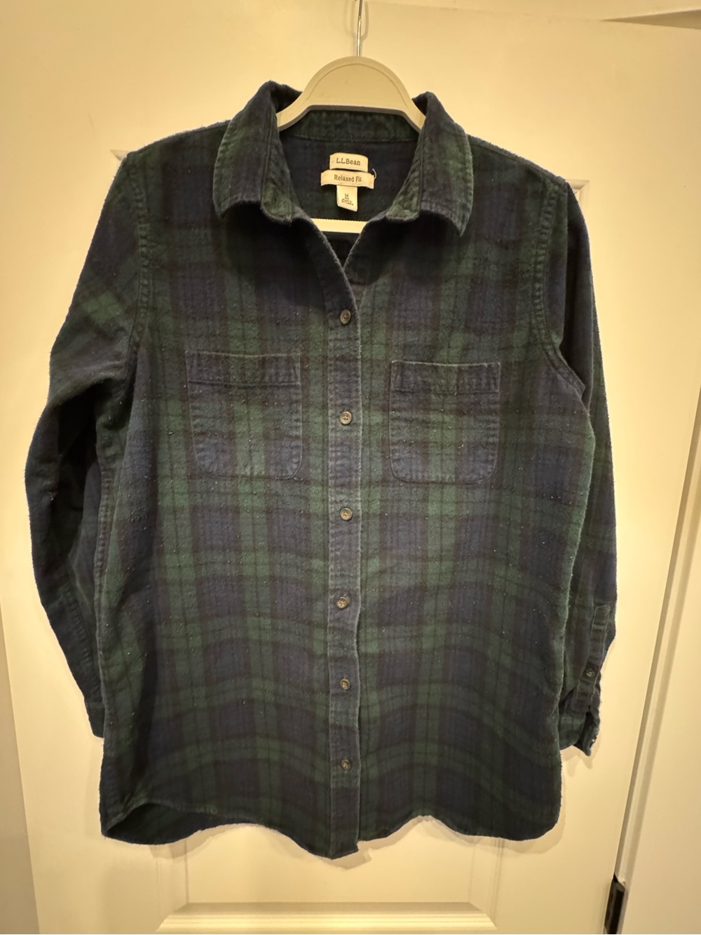 L.L. Bean Blue & Green Plaid Flannel Shirt